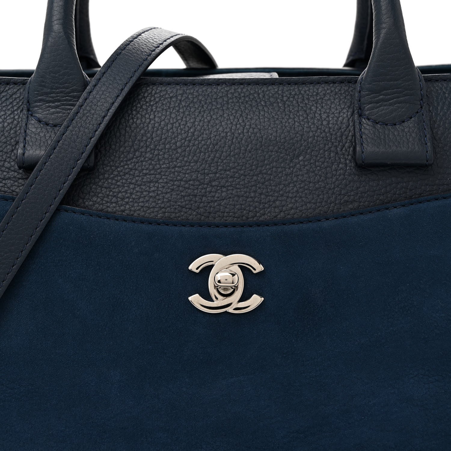 Chanel Grained Calfskin Suede Neo Executive Shopper Tote Navy Blue 8 of 14