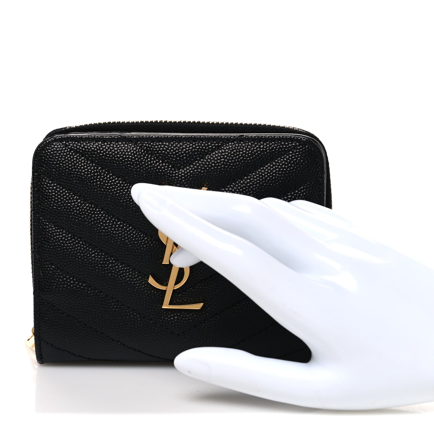 Grain De Poudre Matelasse Chevron Monogram Compact Zip Around Wallet Black