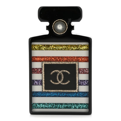 Chanel Resin Glitter Pearl Stripe CC Perfume Bottle Brooch Black Multicolor 1 of 4