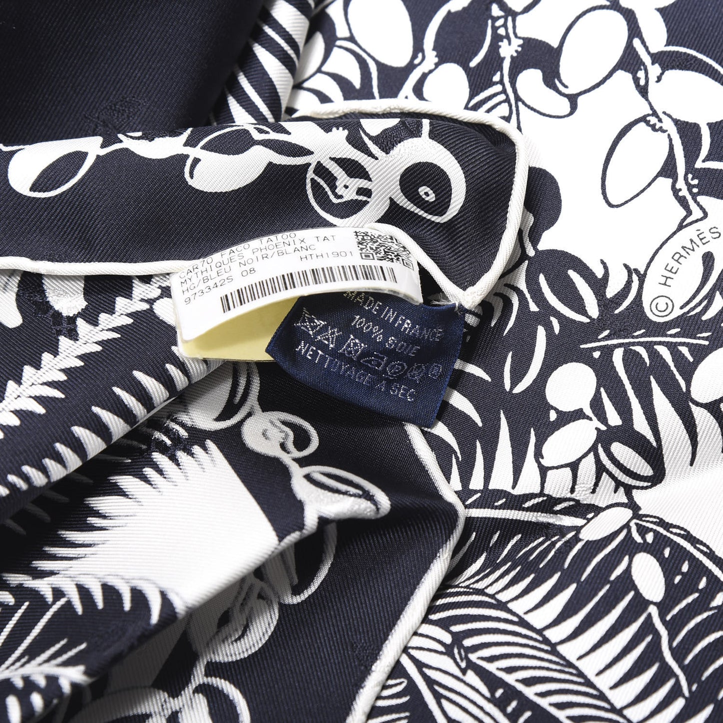 Silk Mythiques Phoenix Tattoo Scarf 70 Bleu Black White