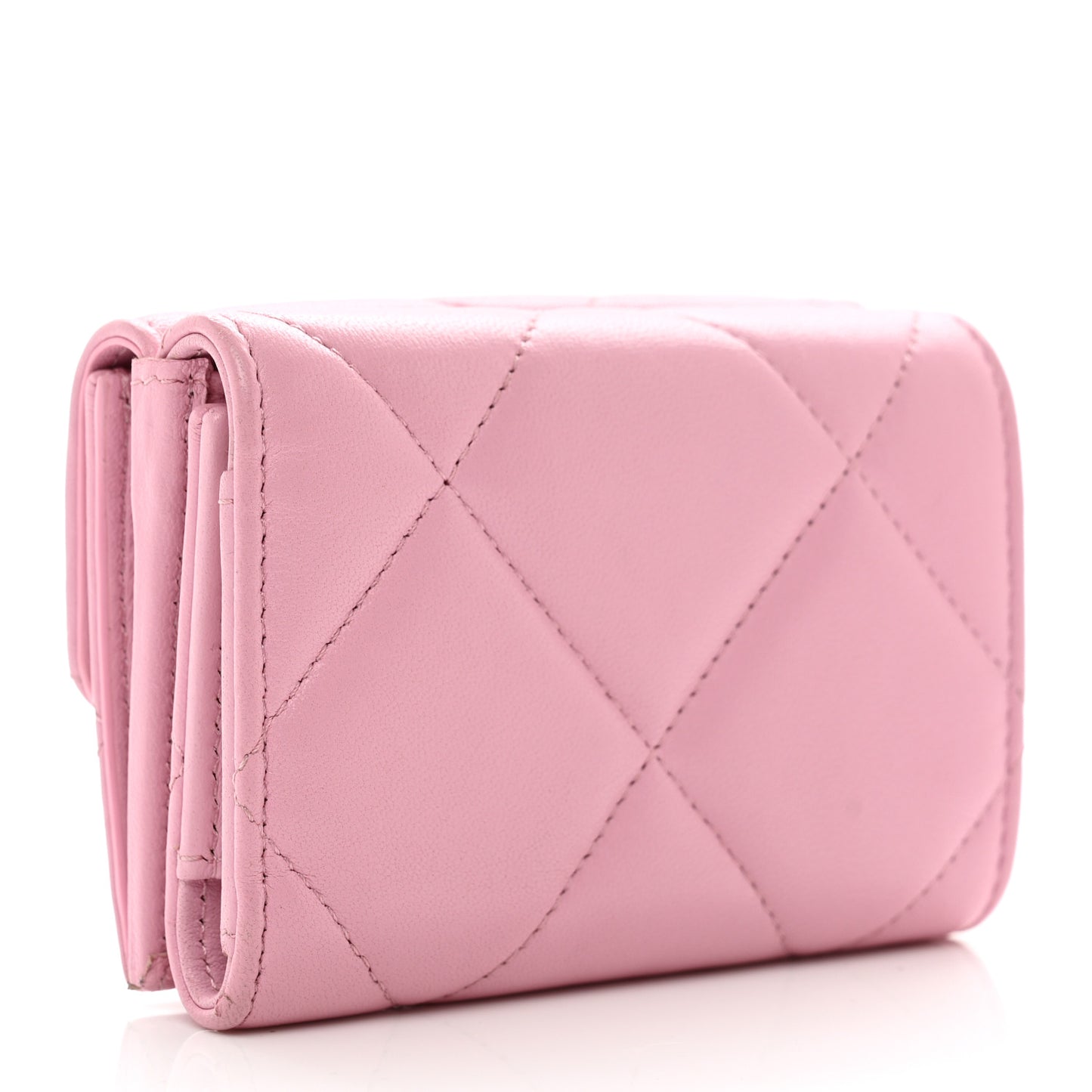 Goatskin Quilted Chanel 19 Small Flap Wallet Pink