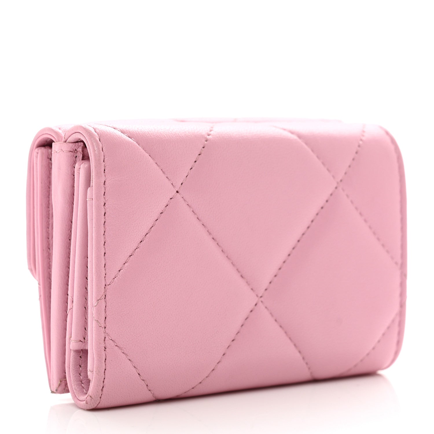 Chanel Goatskin Quilted Chanel 19 Small Flap Wallet Pink 3 of 9