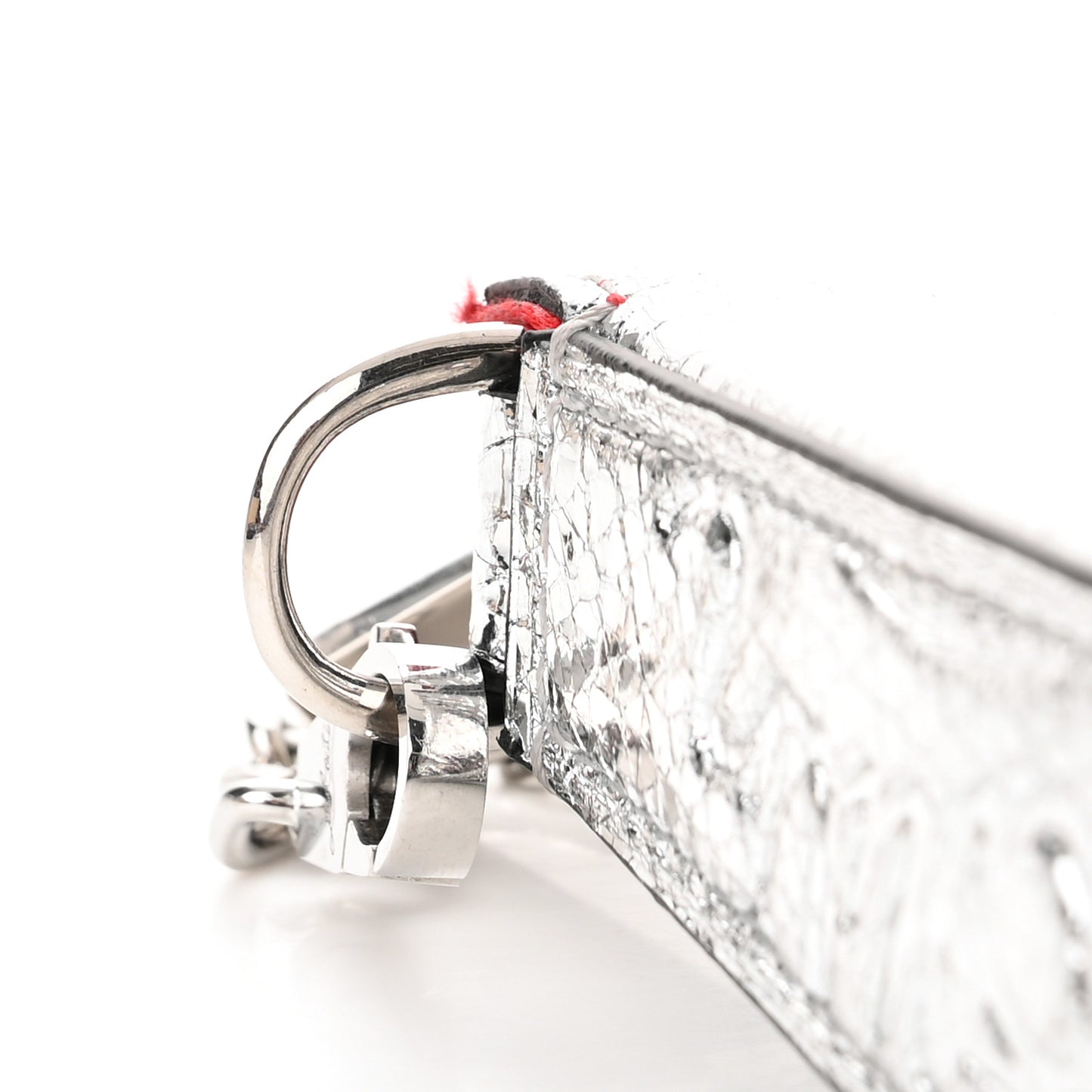 Metallic Textured Calfskin Loubila Chain Clutch Silver