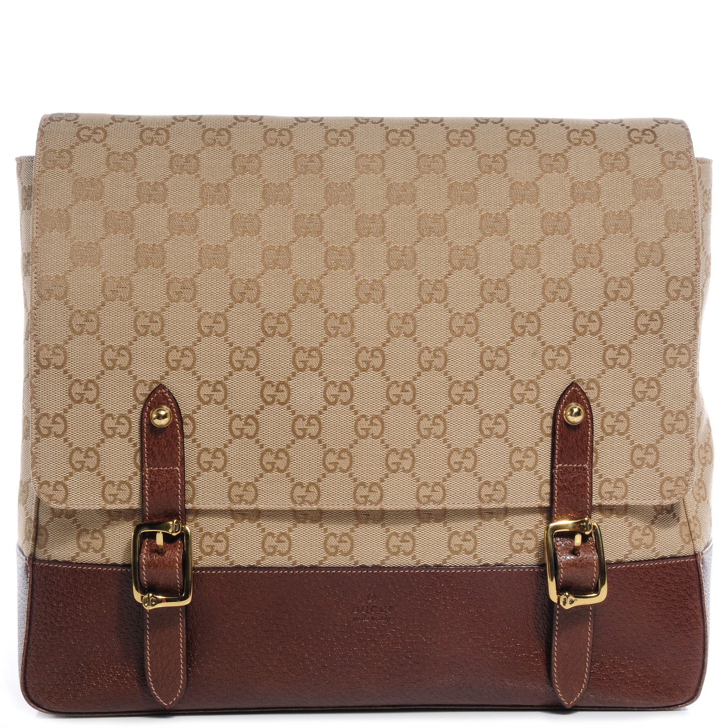 Monogram Calfskin Large Double Buckle Flap Messenger Bag Beige
