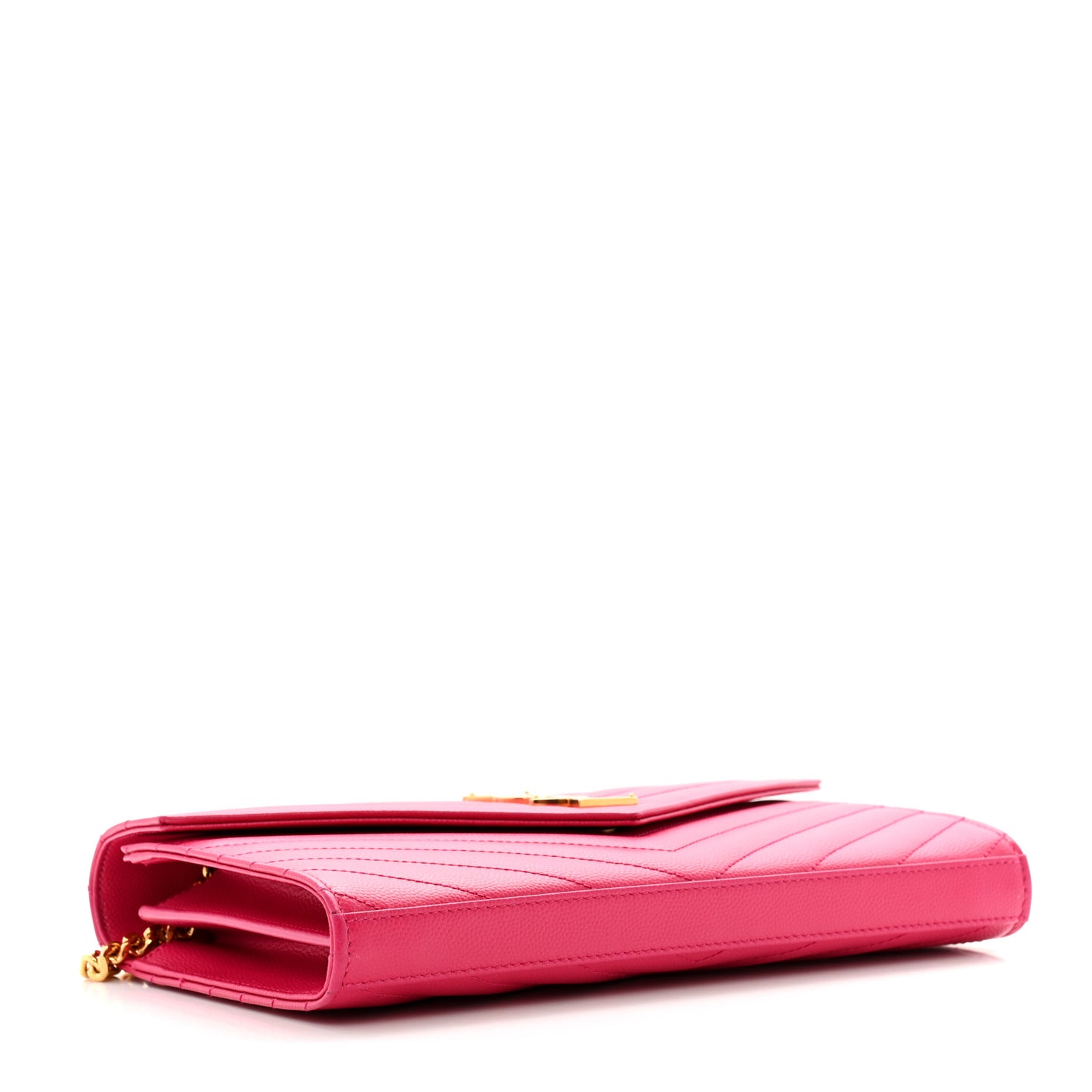 Grain De Poudre Matelasse Chevron Monogram Chain Wallet Lipstick Fuchsia