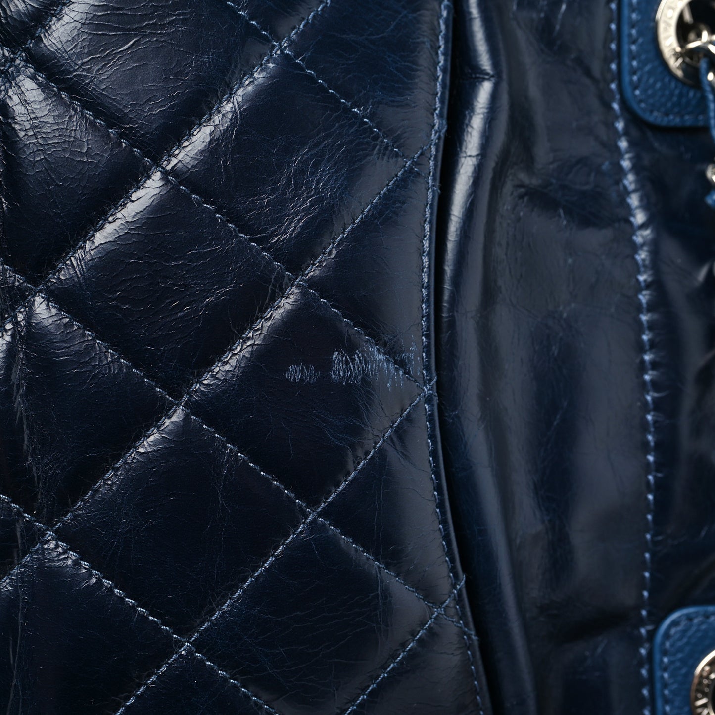 Glazed Calfskin Medium Deauville Tote Blue