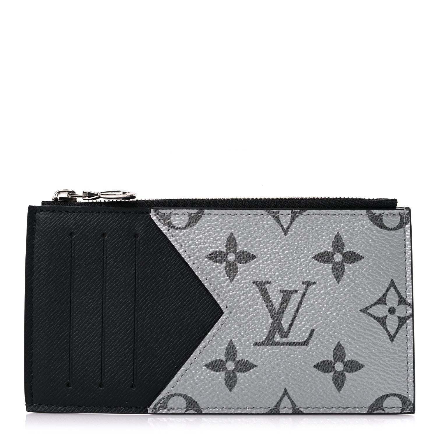 Louis Vuitton Metallic Taigarama Coin Card Holder Gunmetal Grey Black 1 of 6