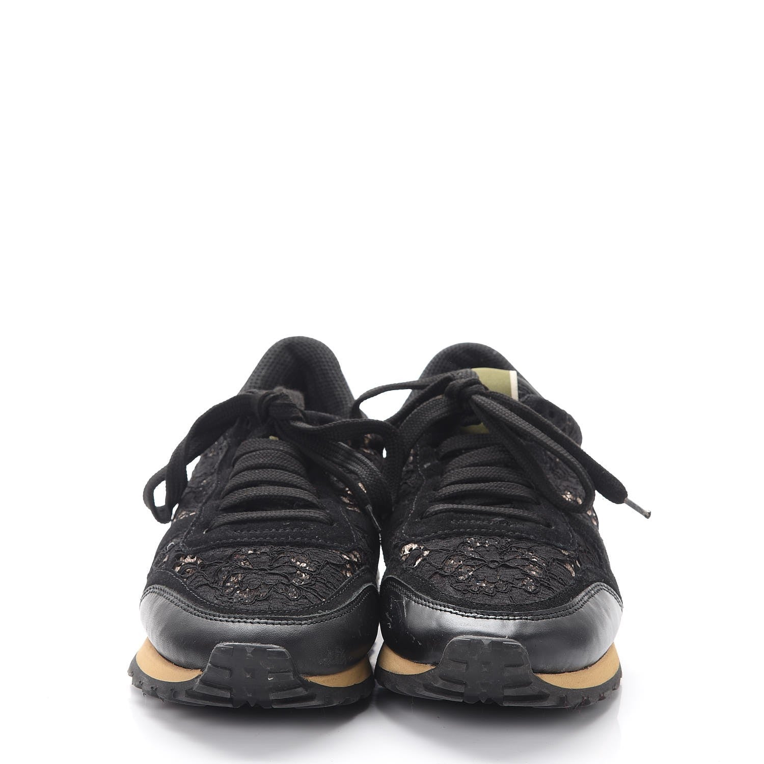 Valentino Garavani Calfskin Suede Macrame Lace Rockstud Sneakers 39.5 Black 2 of 10