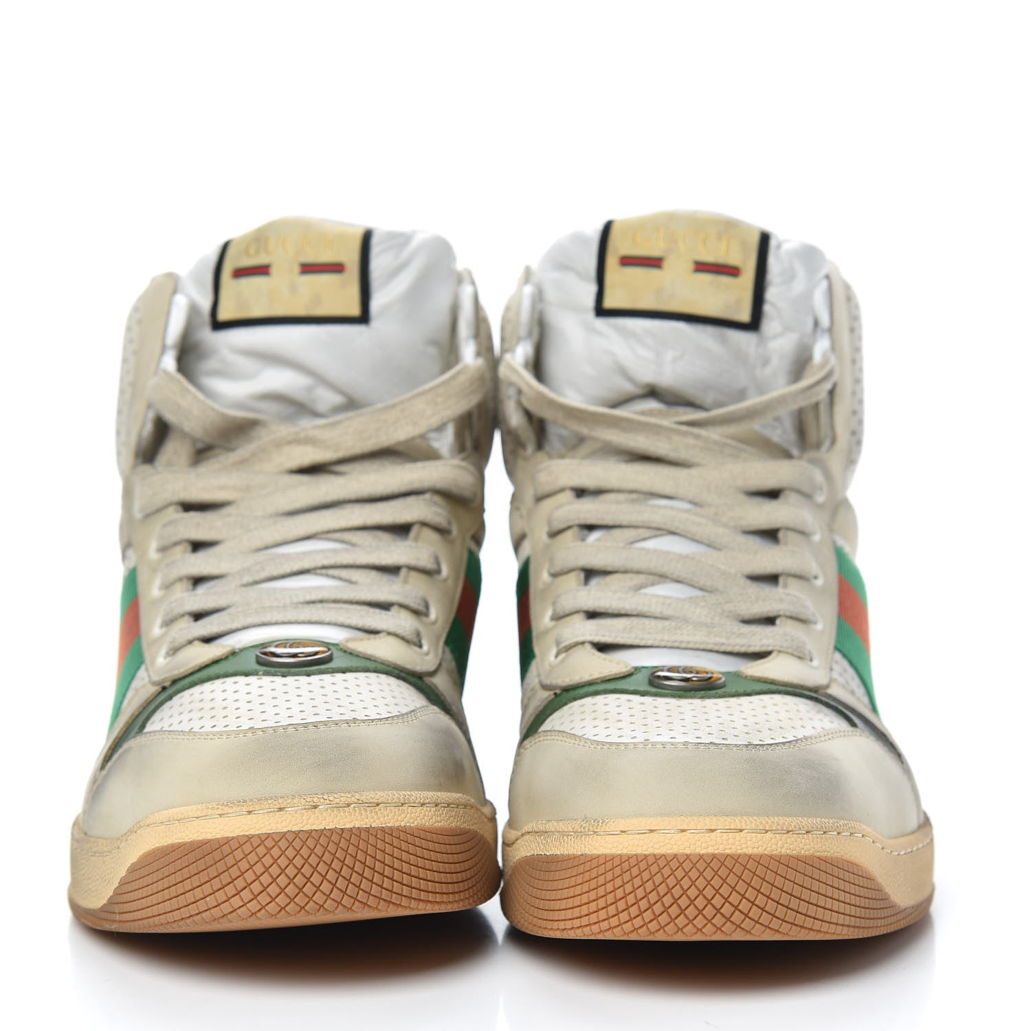Gucci Nubuck Web Mens Screener High Top Sneakers 12 Dusty Milk White Vintage Green 2 of 8