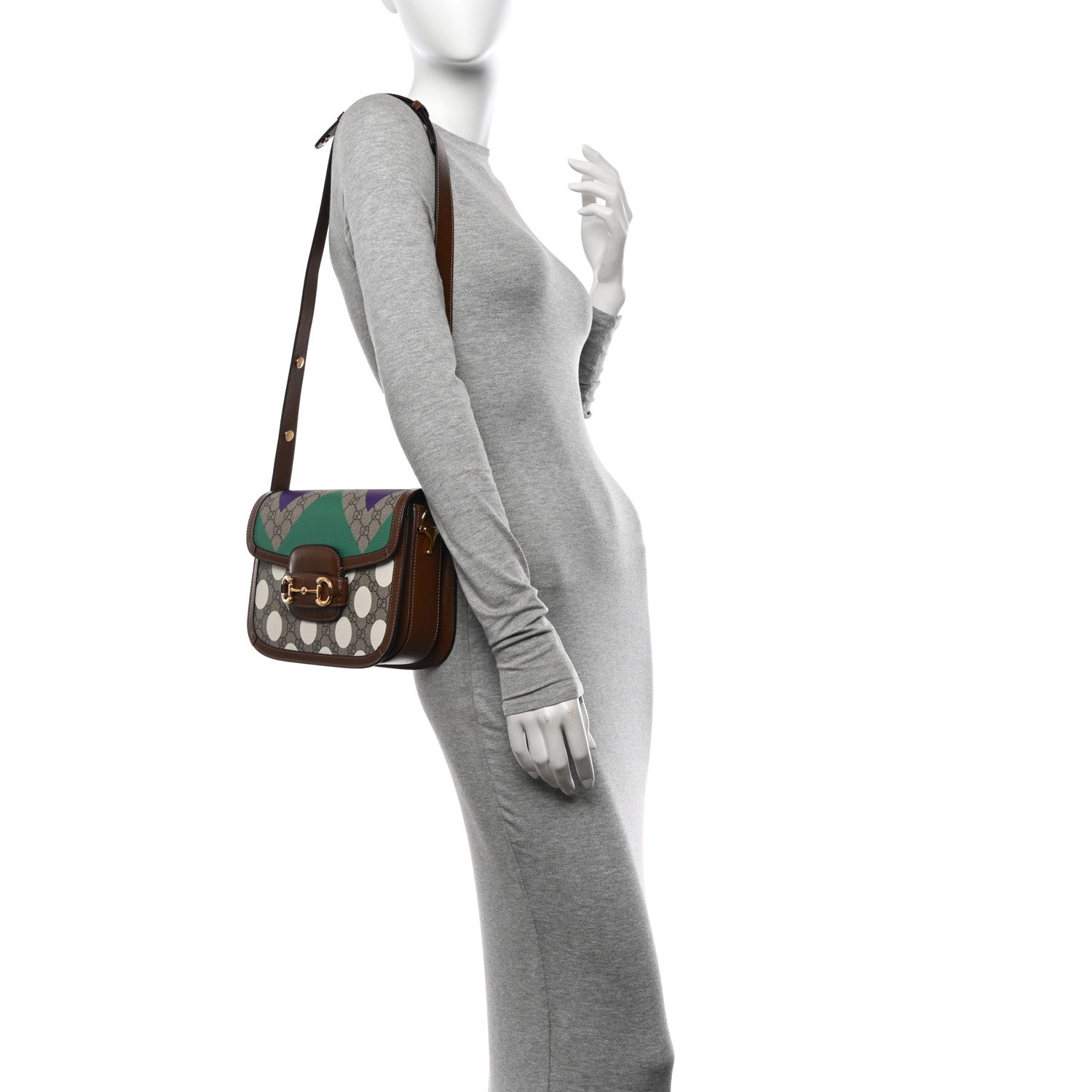 Gucci GG Supreme Monogram Geometric Horsebit 1955 Shoulder Bag Beige Multicolor Brown Sugar 2 of 10