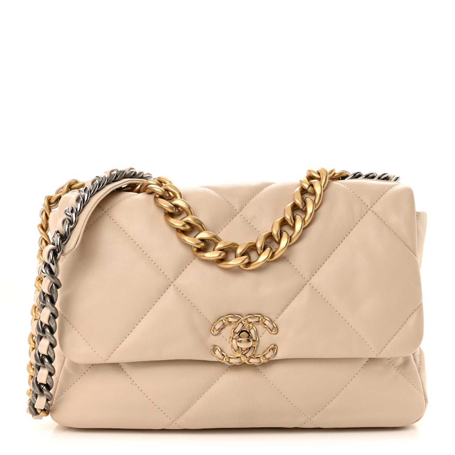 Chanel Goatskin Quilted Large Chanel 19 Flap Light Beige 1 of 12