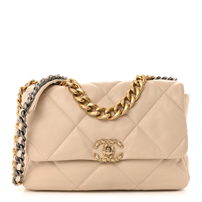 Chanel Goatskin Quilted Large Chanel 19 Flap Light Beige 1 of 12