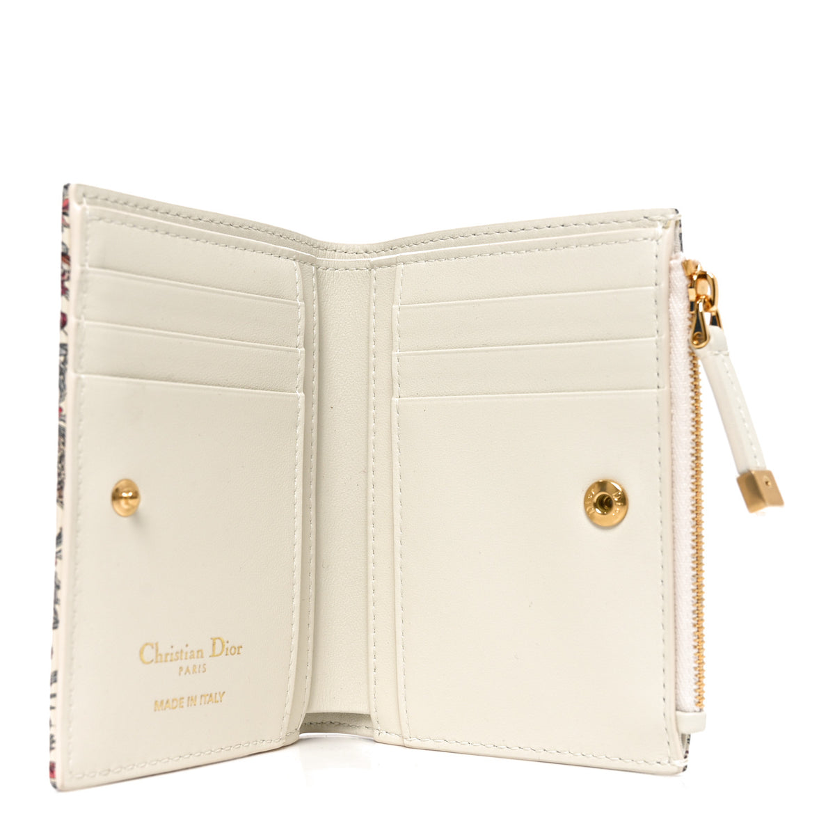 Calfskin Butterfly Printed Caro Medium Wallet White Multicolor