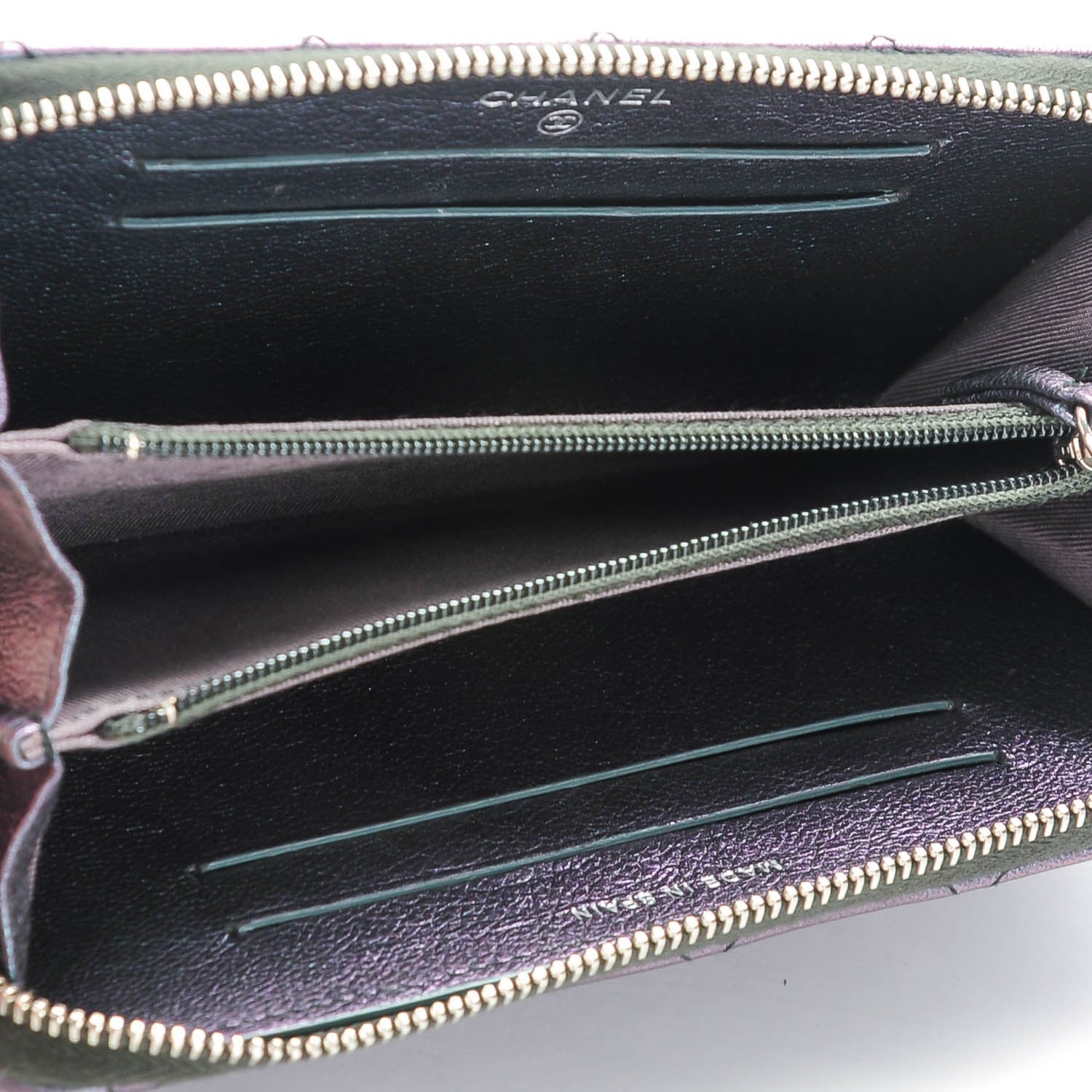 Chanel Iridescent Goatskin Quilted Small Zip Around Wallet Purple 5 of 8