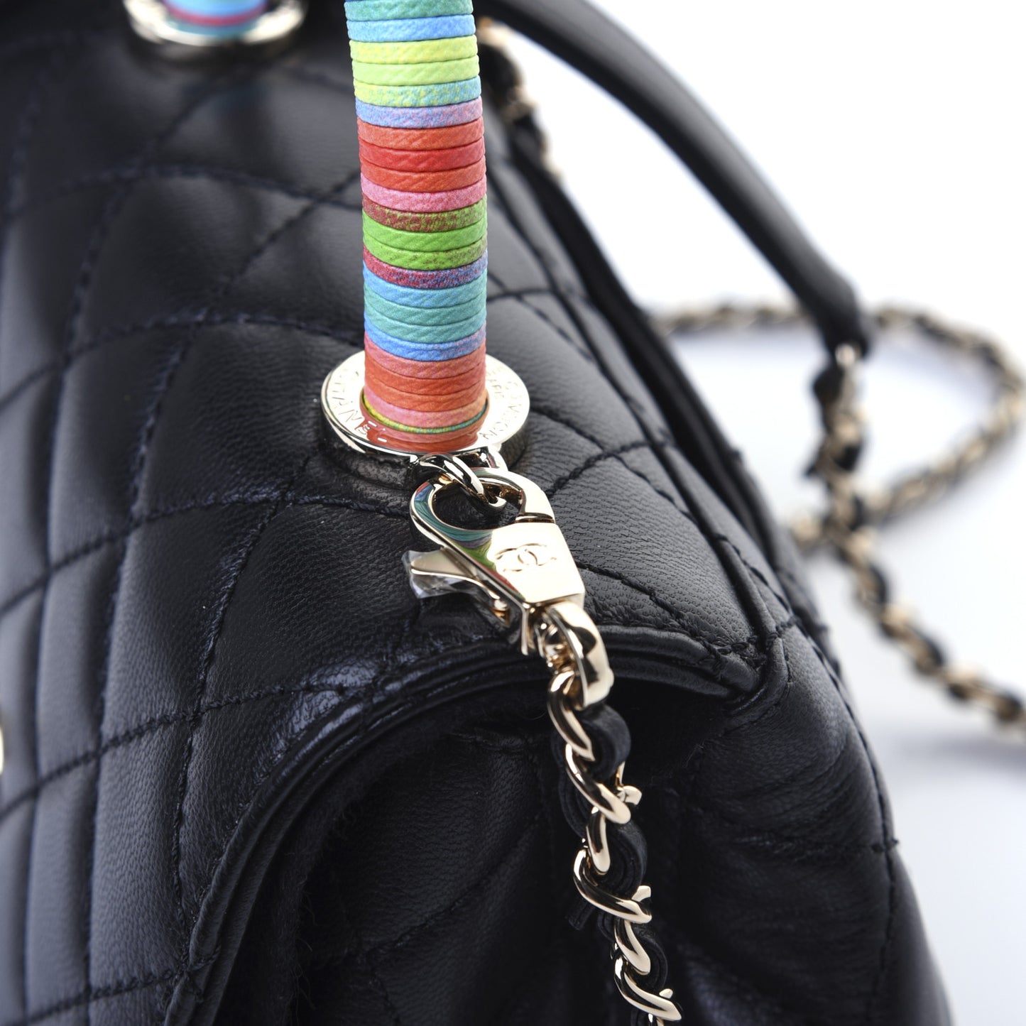 Goatskin Quilted Rainbow Extra Mini Coco Handle Flap Black