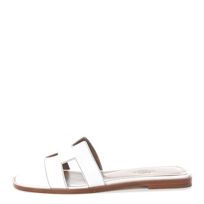 Hermes Box Calfskin Oran Sandals 36.5 White 1 of 7