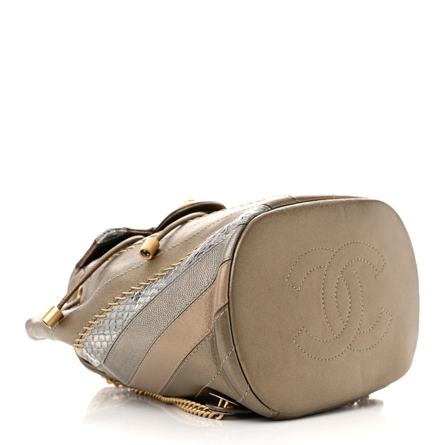 Chanel Metallic Calfskin Snakeskin Chevron Quilted Backpack Multicolor 4 of 10