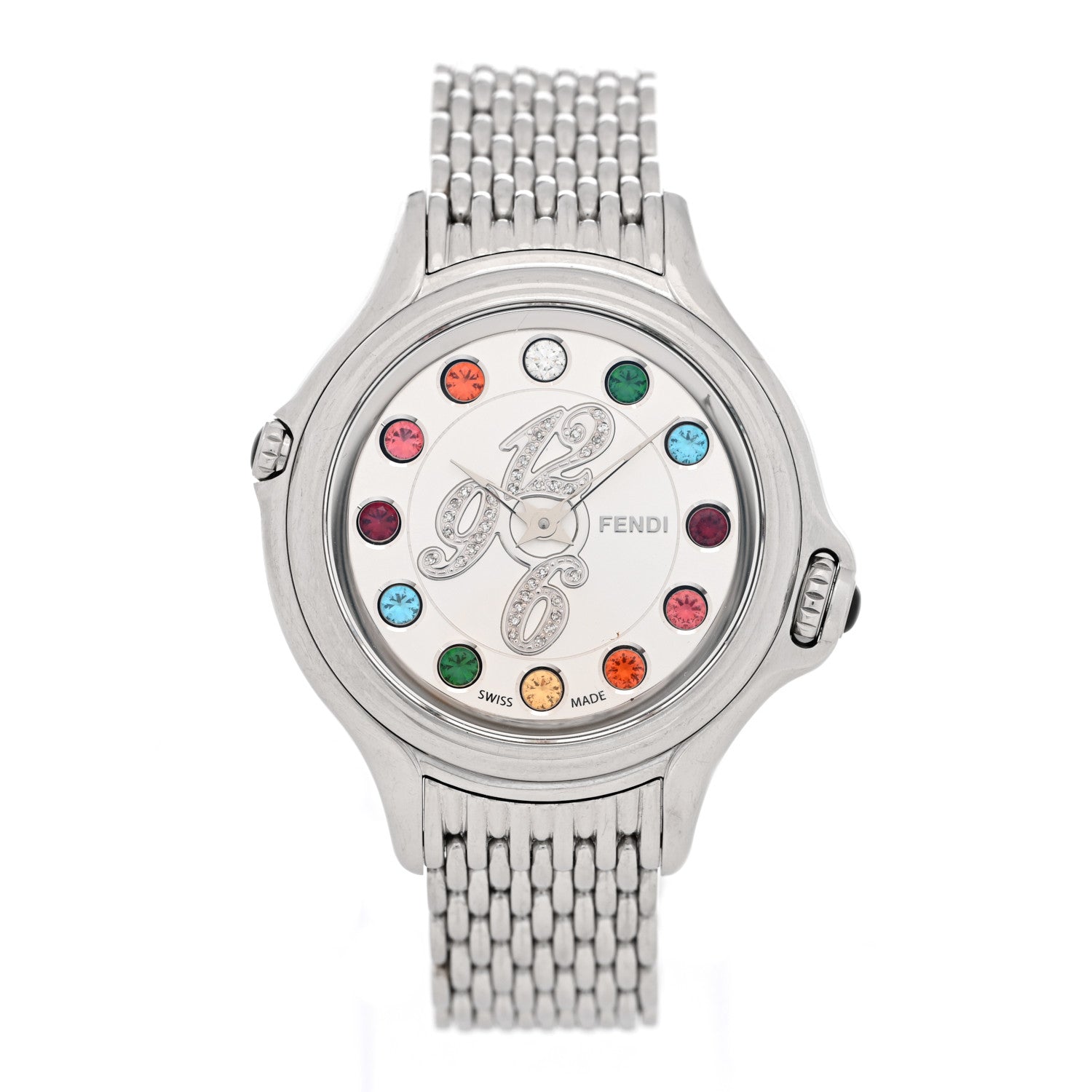 Fendi Stainless Steel Diamond Topaz 38mm Crazy Carats Rotating Gem Quartz Watch 1 of 7