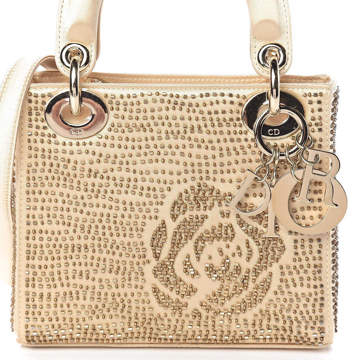 Satin Beaded Mini Lady Dior Gold