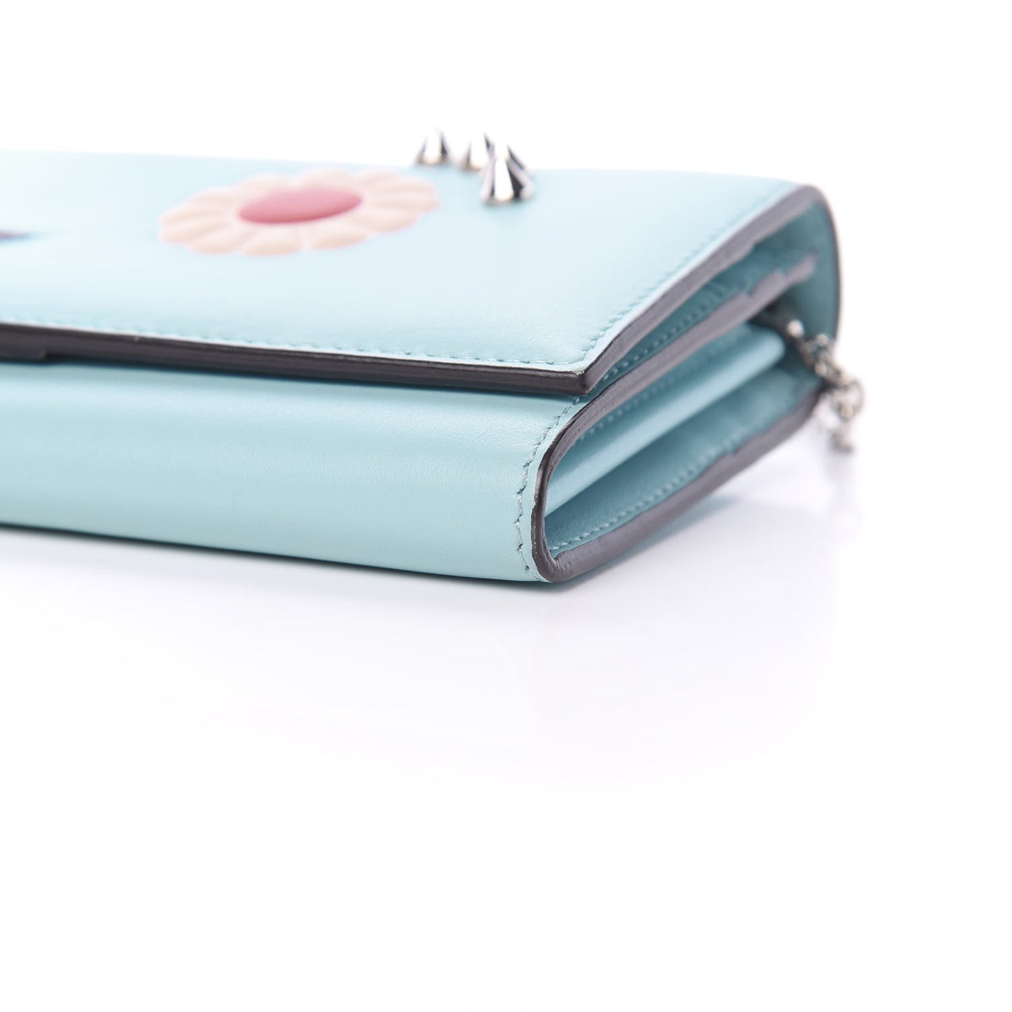 Vitello Century Lucido Hypnoteyes Studded Continental Wallet on Chain Turchese Pallido White Multicolor
