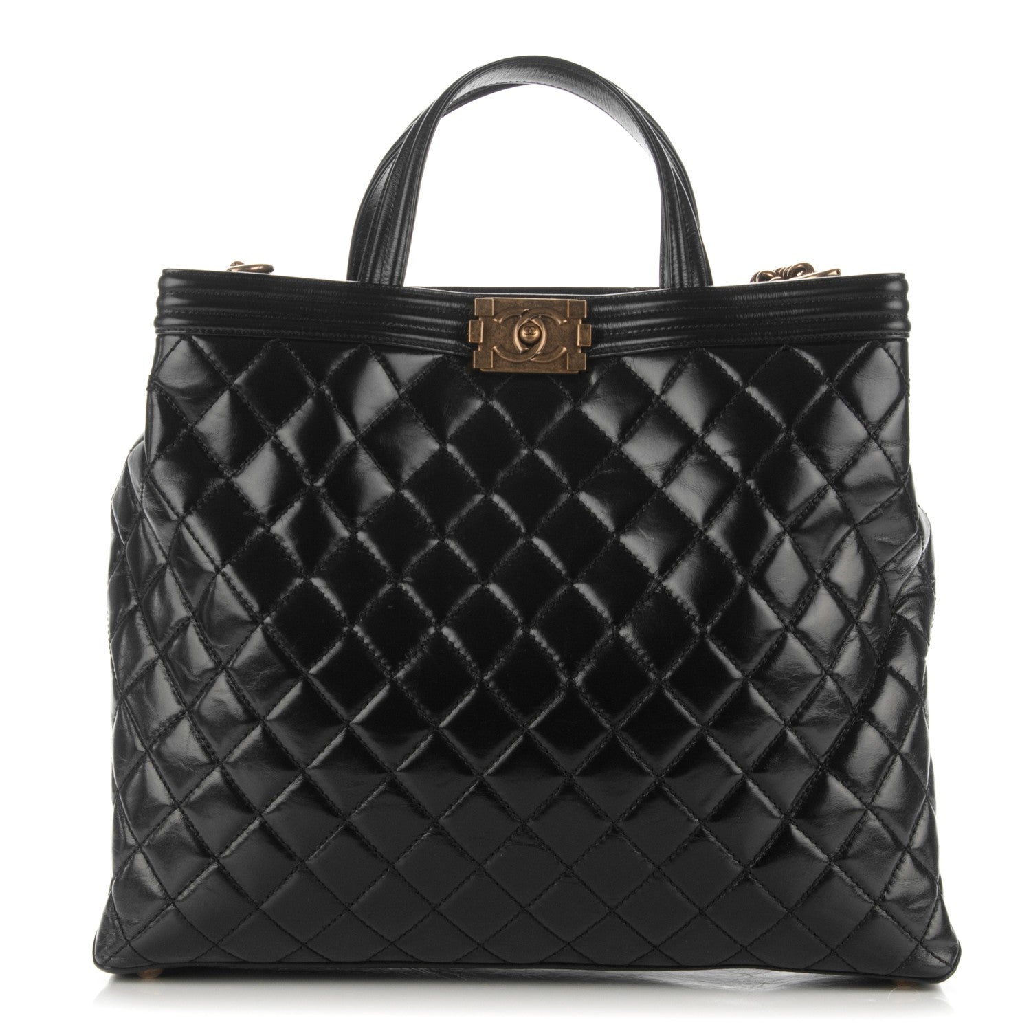 Chanel Glazed Calfskin Quilted Large Boy Tote Black 1 of 7