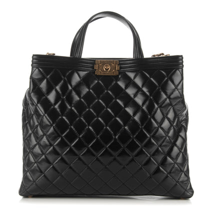 Chanel Glazed Calfskin Quilted Large Boy Tote Black 1 of 7