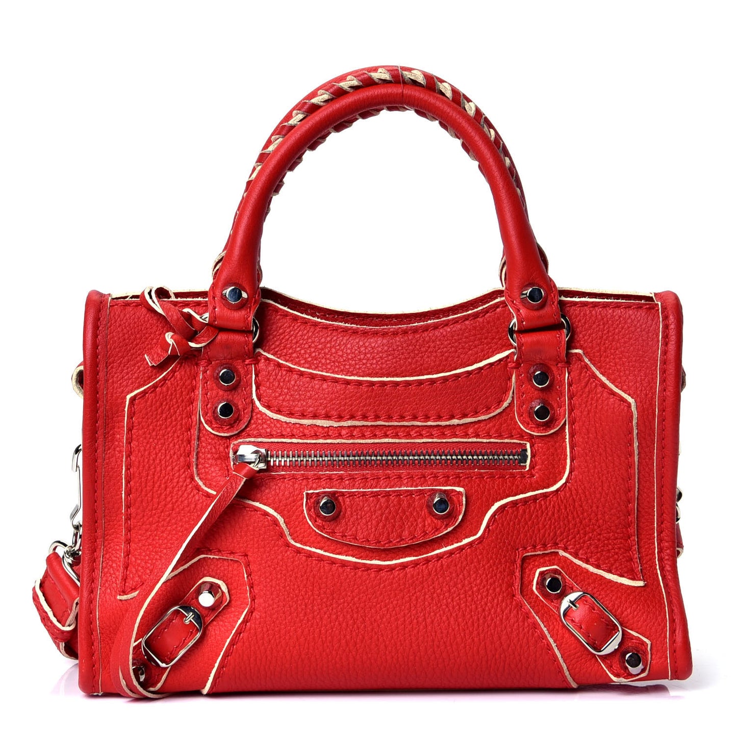 Supple Grained Calfskin Classic Silver Hardware Highlight Mini City Rouge Fraise