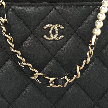 Chanel Iridescent Lambskin Quilted Pearl Clutch With Chain Black 10 of 12
