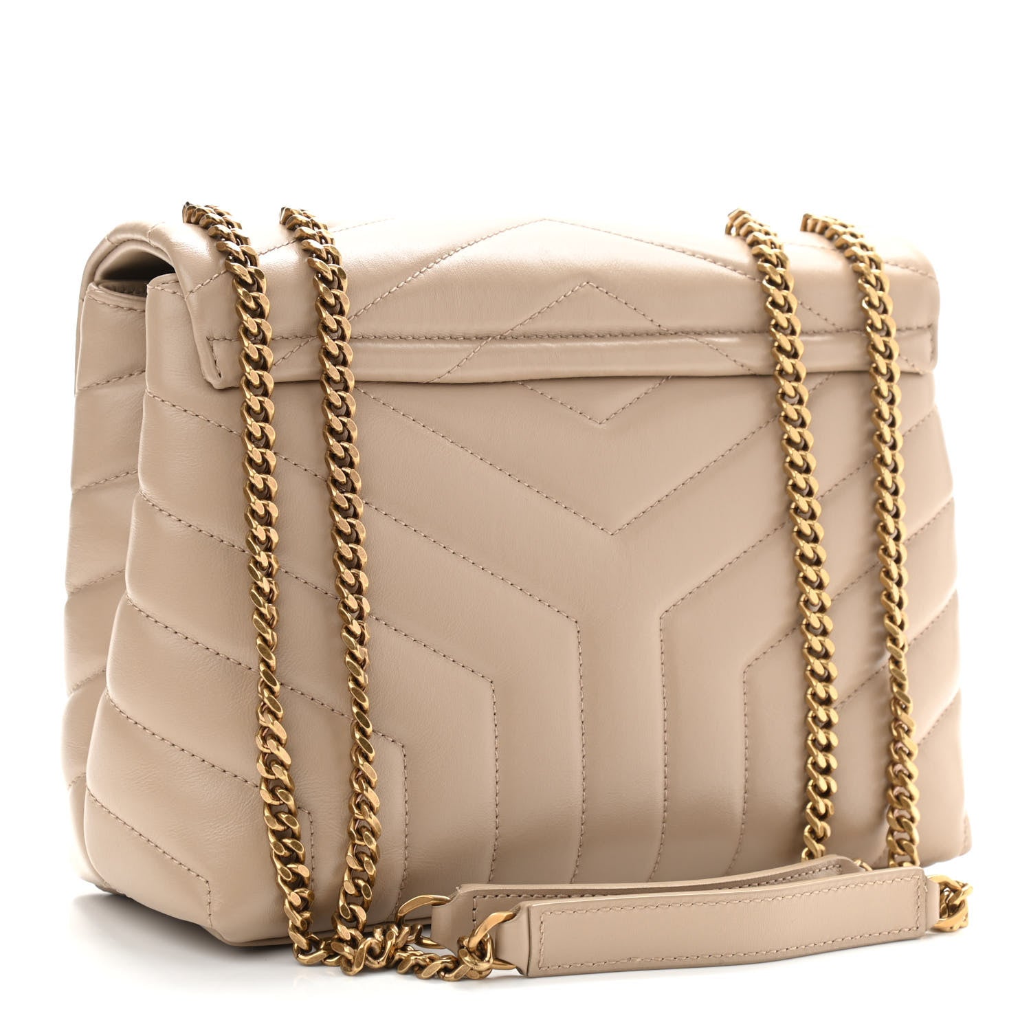 Saint Laurent Calfskin Y Quilted Monogram Small Loulou Chain Satchel Dark Beige 3 of 13
