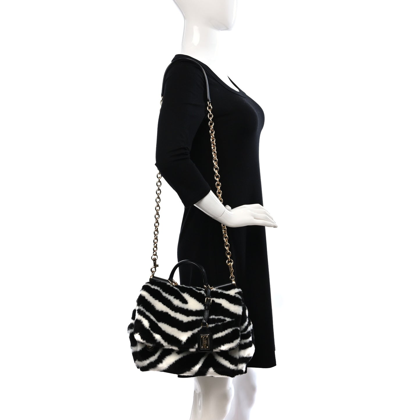 Faux Fur Zebra Print Miss Sicily Satchel Black White