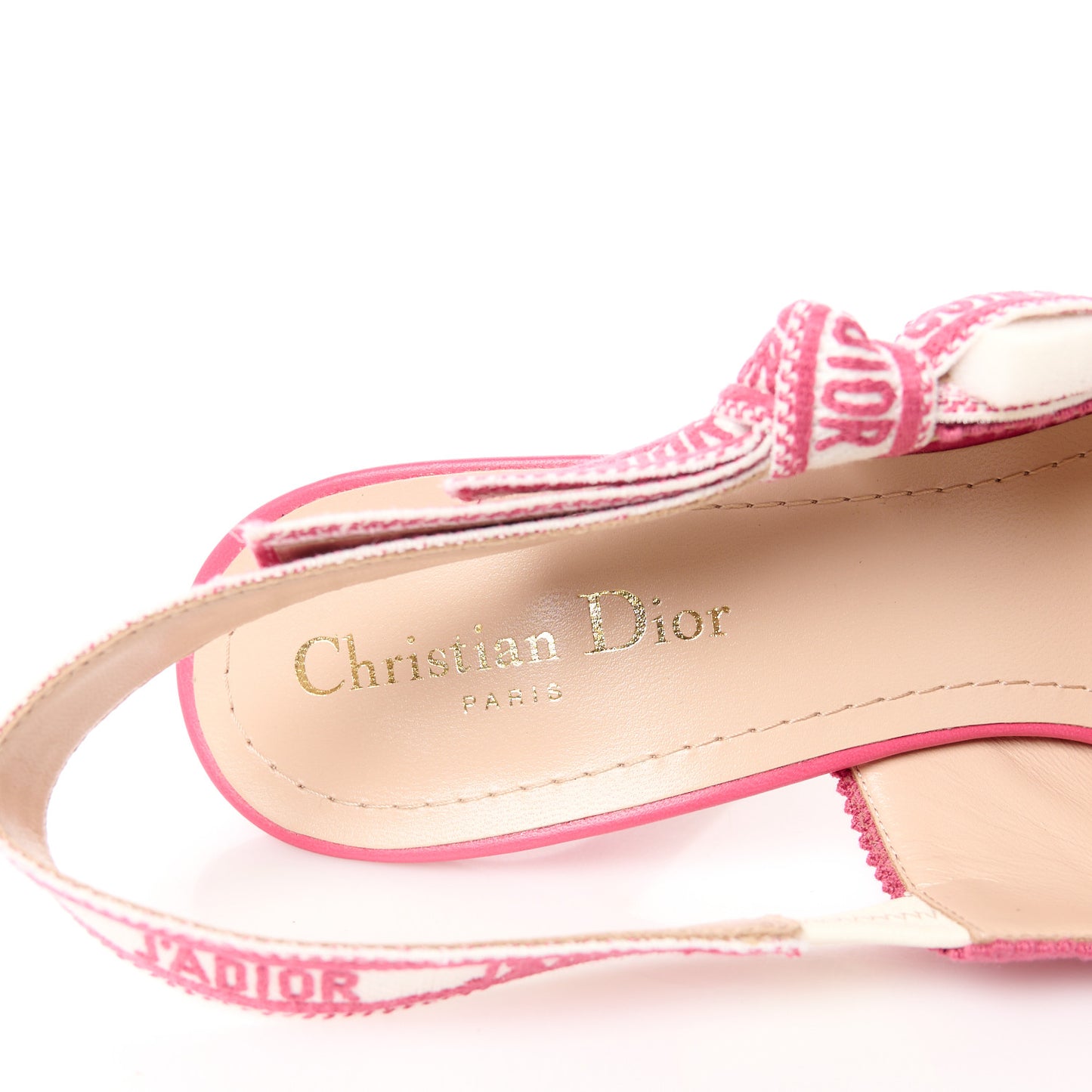 Technical Canvas Ribbon Embroidered J'Adior Slingback 100mm Pumps 39.5 Passion Pink