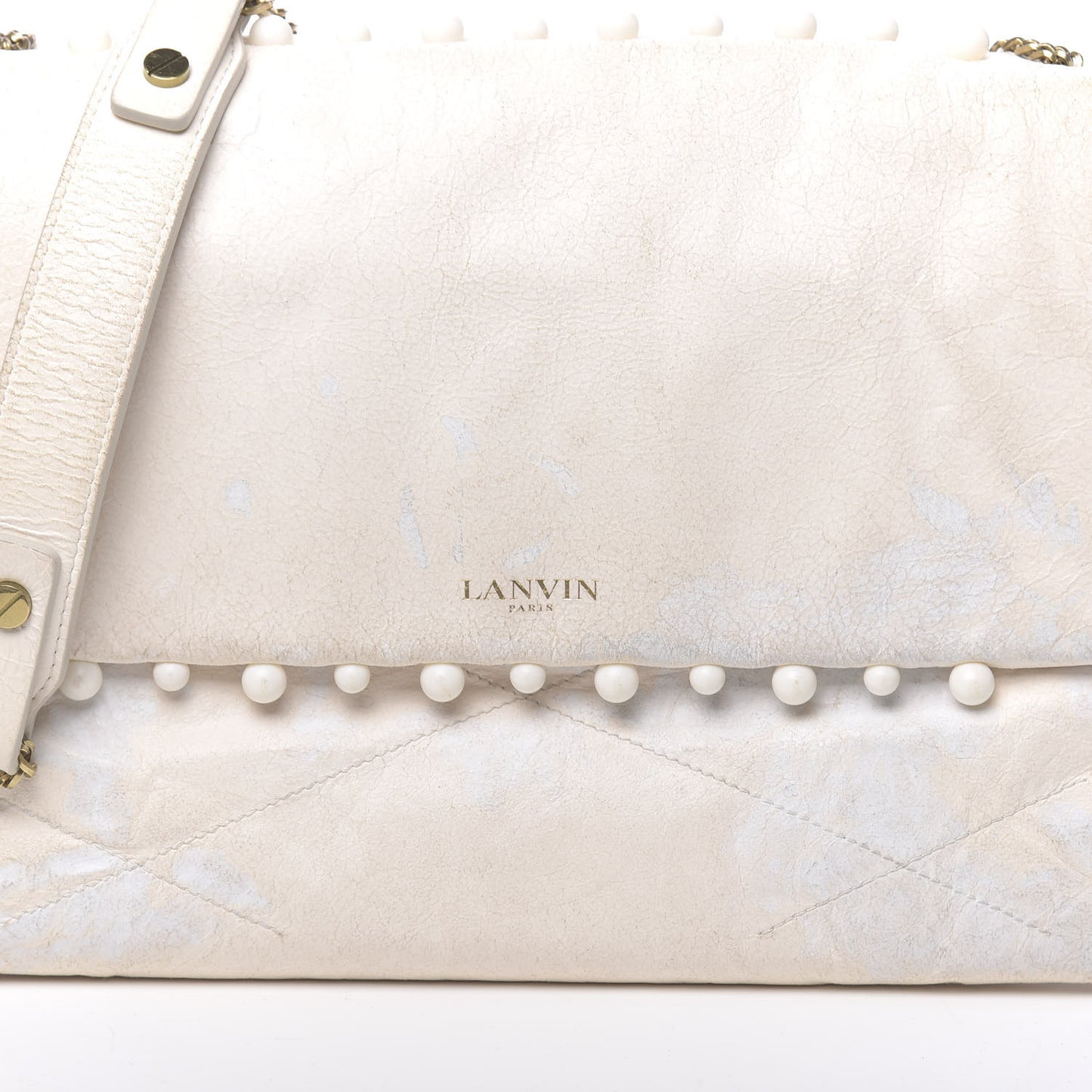 Lambskin Quilted Pearl Medium Sugar Flap Shoulder Bag White