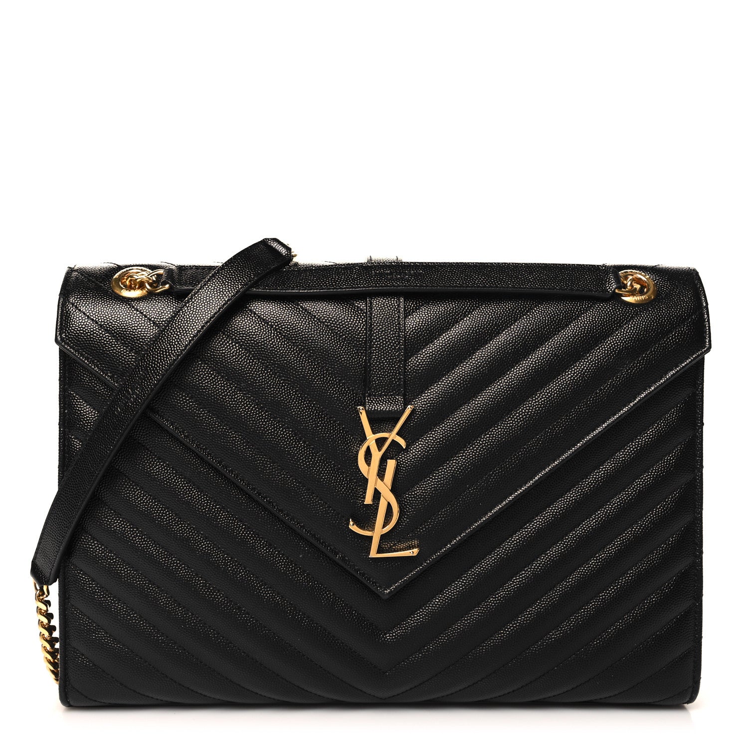 Saint Laurent Grain De Poudre Matelasse Chevron Large Monogram Satchel Black 1 of 10