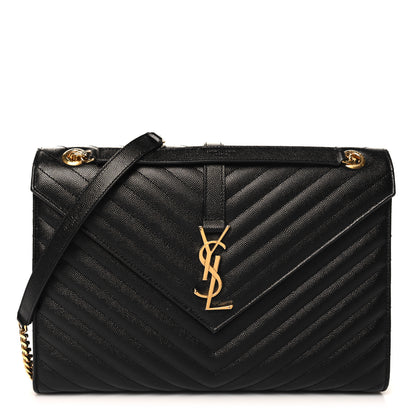Saint Laurent Grain De Poudre Matelasse Chevron Large Monogram Satchel Black 1 of 10