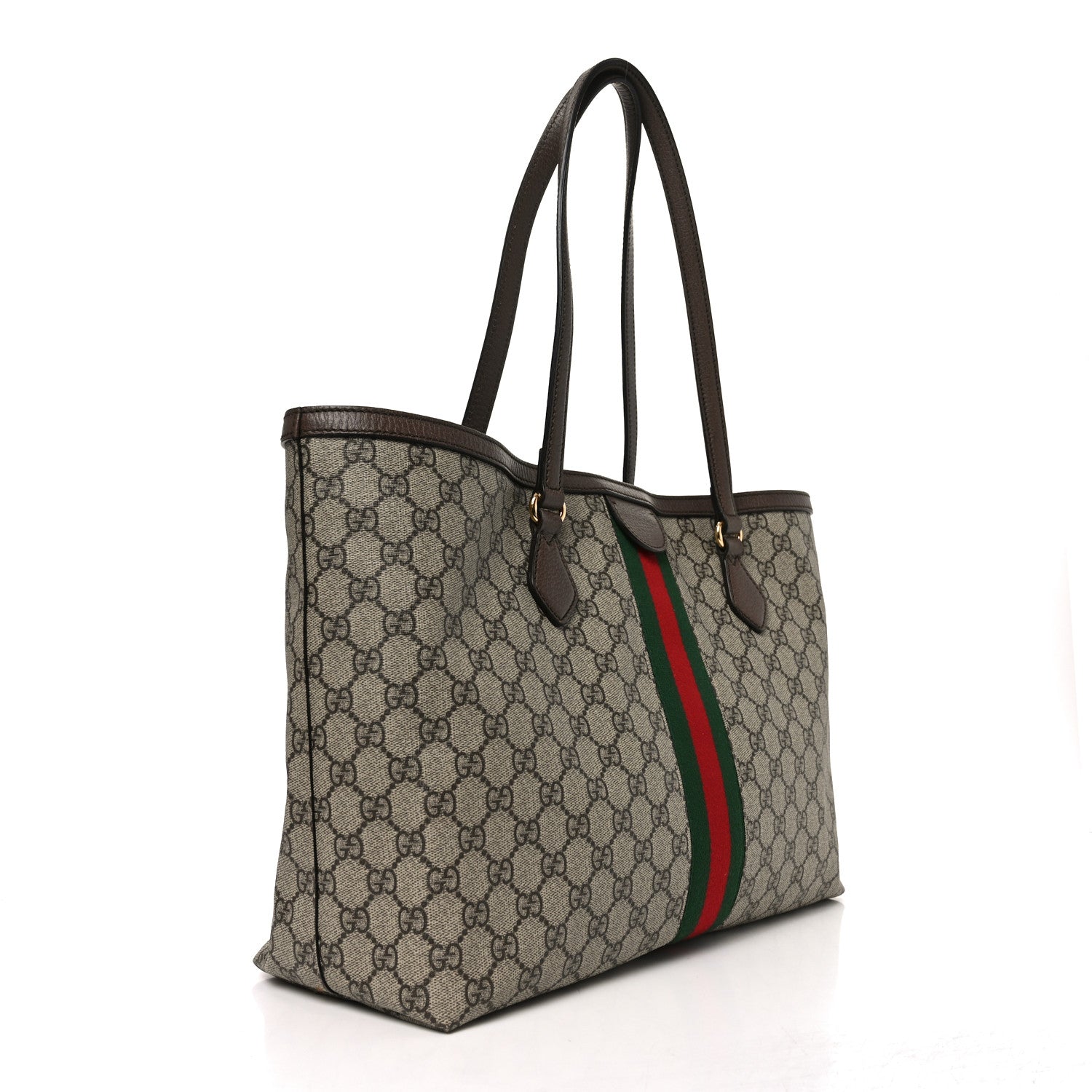 Gucci GG Supreme Monogram Textured Calfskin Web Medium Ophidia Shopping Tote Beige Ebony New Acero 3 of 10