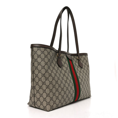 Gucci GG Supreme Monogram Textured Calfskin Web Medium Ophidia Shopping Tote Beige Ebony New Acero 3 of 10