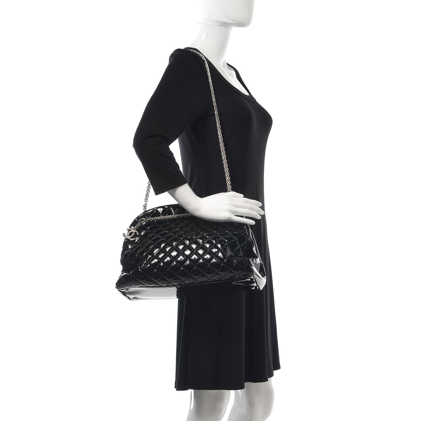Patent Quilted Large Just Mademoiselle Bowling Bag Black