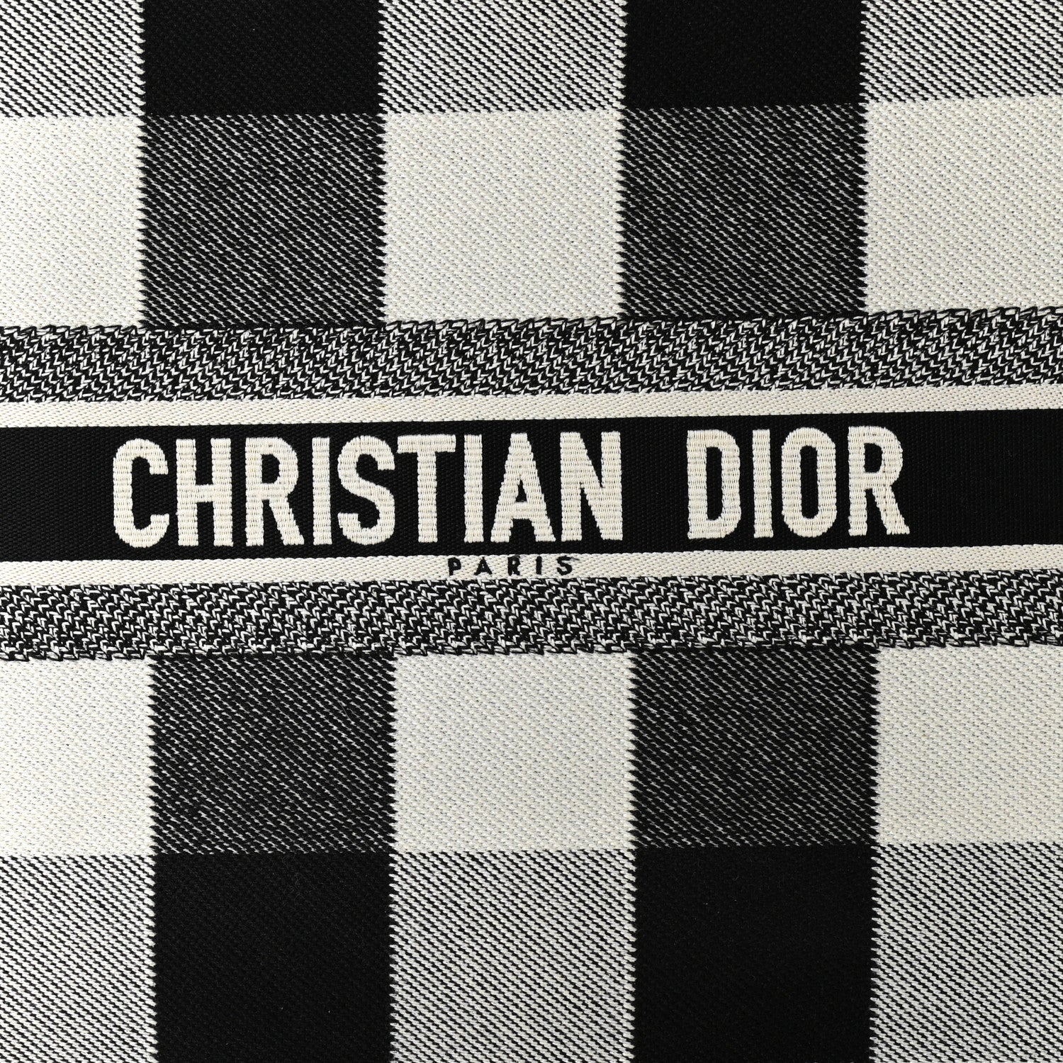 Christian Dior Canvas Embroidered Checkered Book Tote Black White 8 of 11