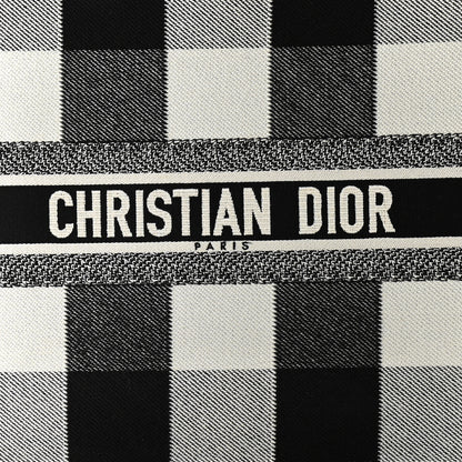 Christian Dior Canvas Embroidered Checkered Book Tote Black White 8 of 11