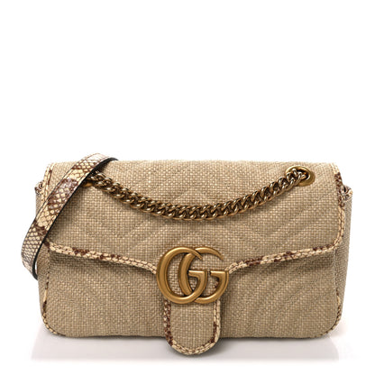 Gucci Raffia Elaphe Matelasse Small GG Marmont Shoulder Bag Natural Cream Brown 1 of 10