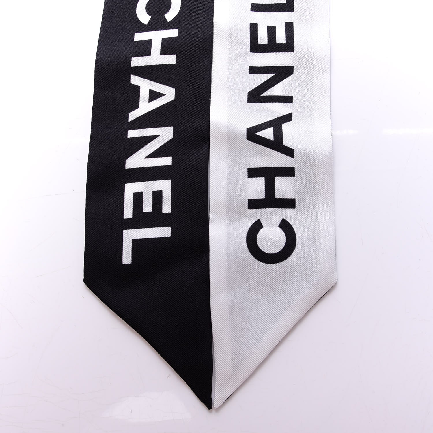 Chanel Silk Logo Slim Bandeau Scarf Black White 2 of 3