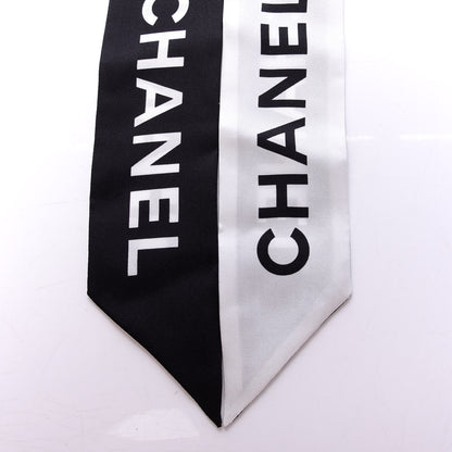 Chanel Silk Logo Slim Bandeau Scarf Black White 2 of 3