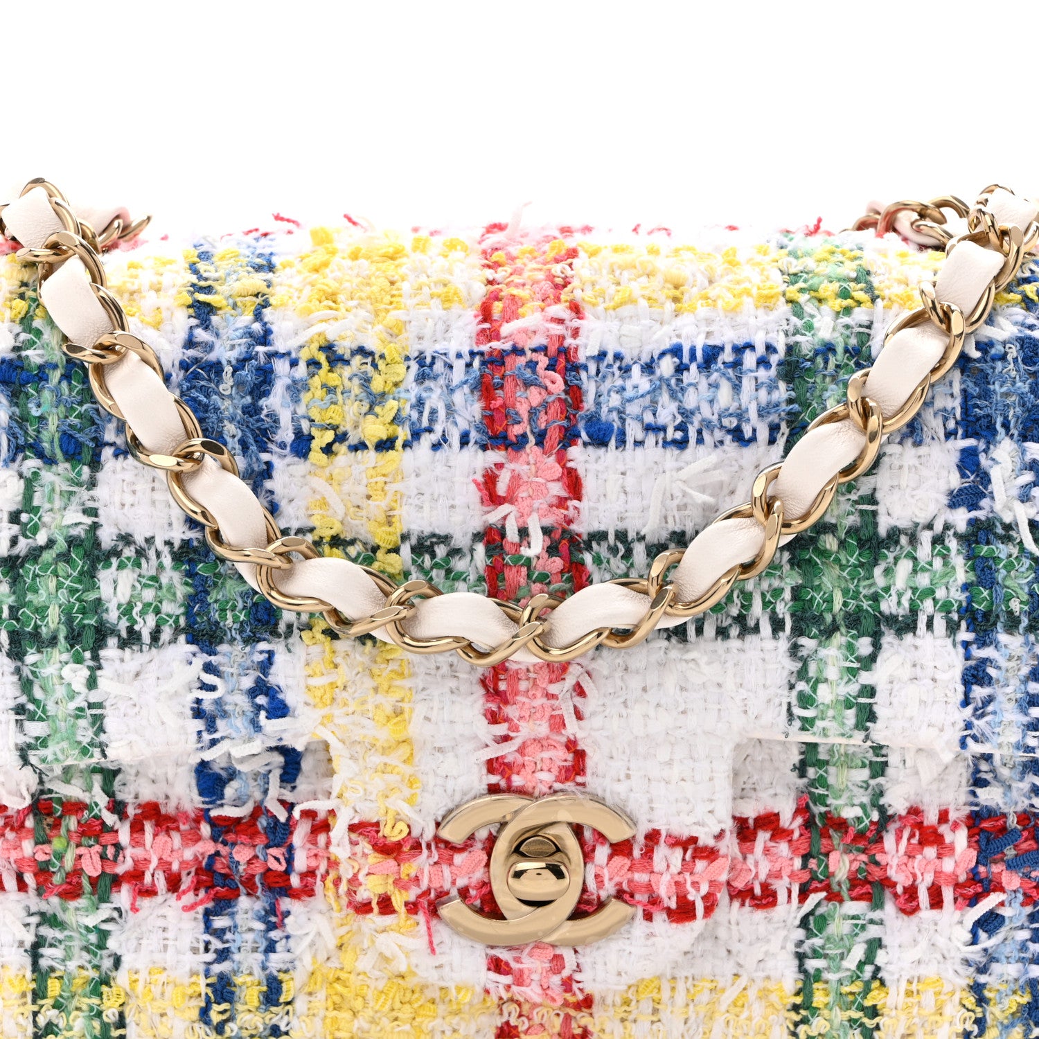 Chanel Tweed Quilted Mini Rectangular Flap White Red Yellow Blue Green 8 of 10