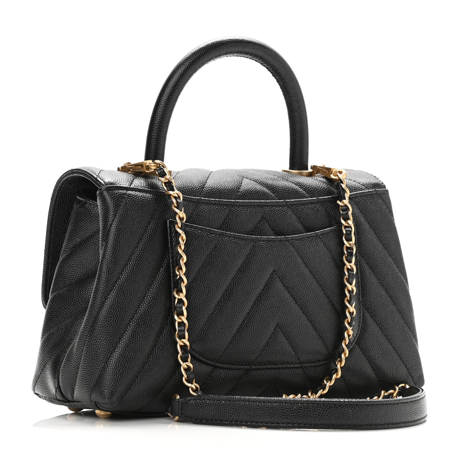 Chanel Caviar Chevron Quilted Mini Coco Handle Flap Black 3 of 11