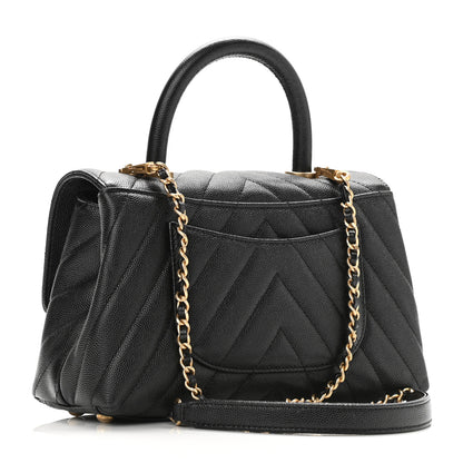 Chanel Caviar Chevron Quilted Mini Coco Handle Flap Black 3 of 11