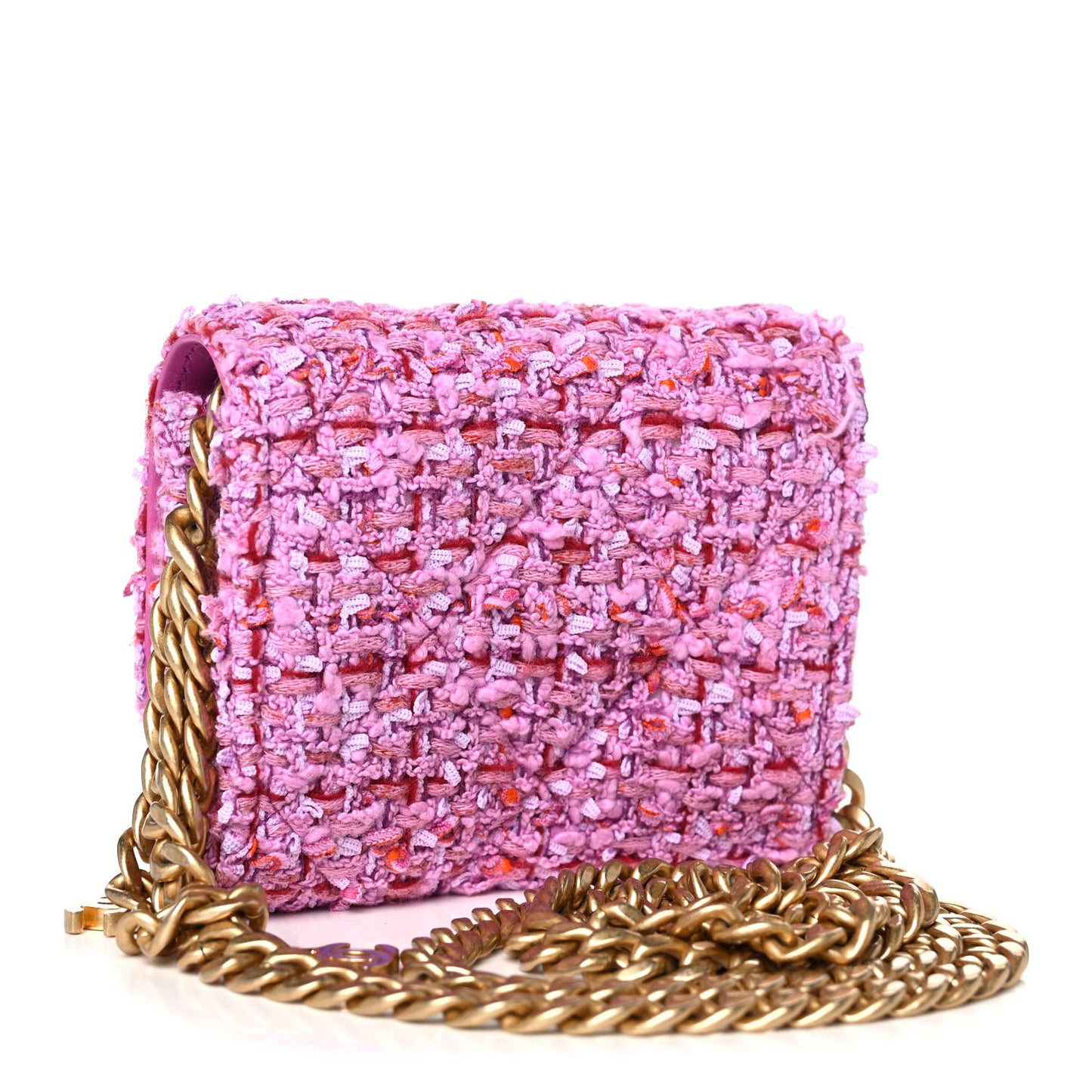 Tweed Enamel Quilted Pending CC Card Holder On Chain Light Purple Pink Red