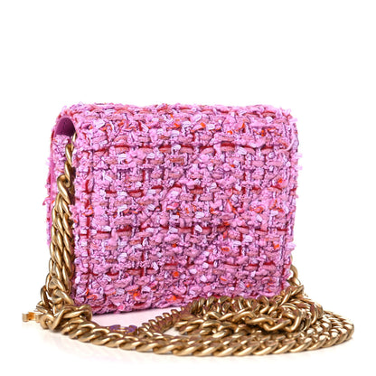 Chanel Tweed Enamel Quilted Pending CC Card Holder On Chain Light Purple Pink Red 3 of 12