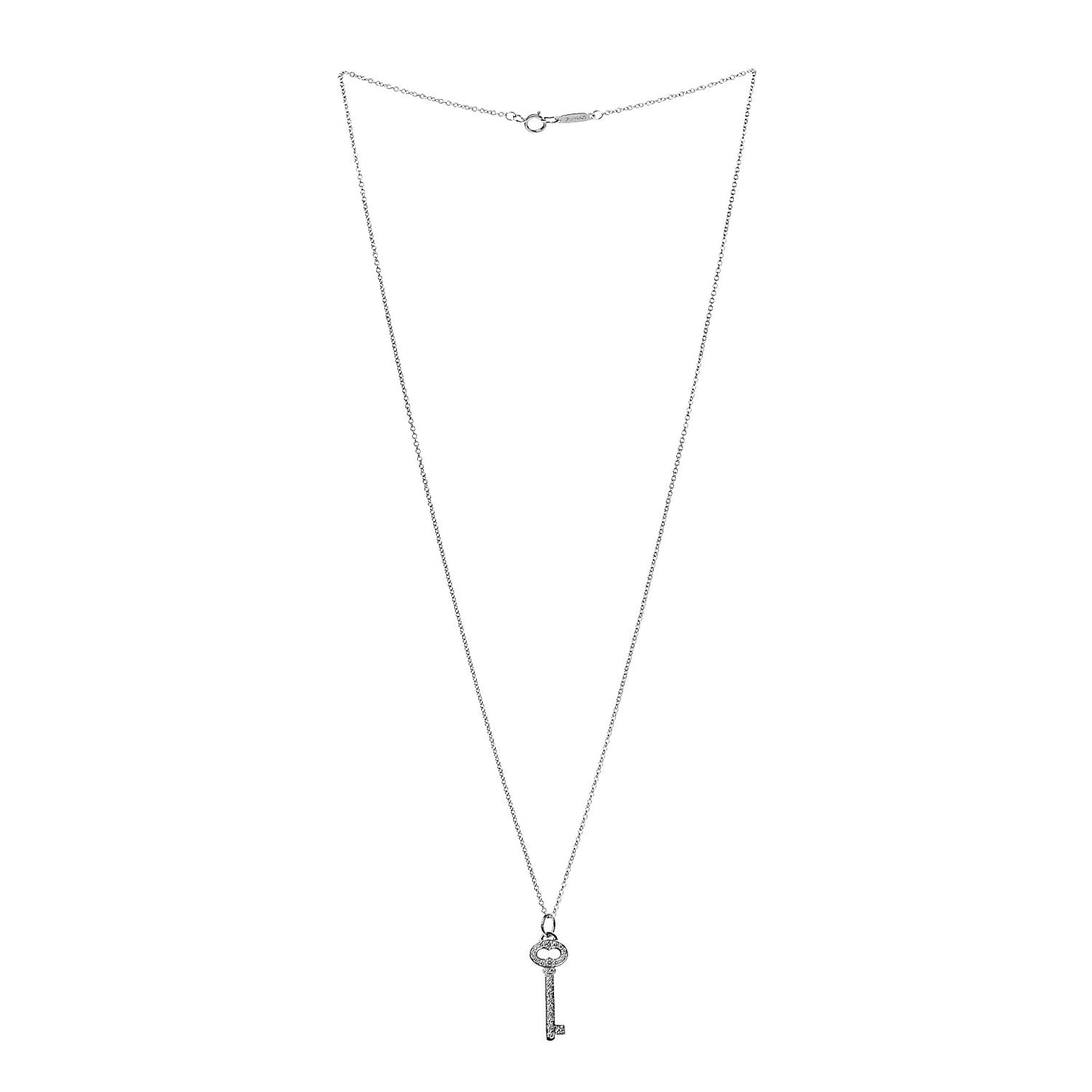 Platinum Diamond Mini Vintage Oval Key Pendant Necklace