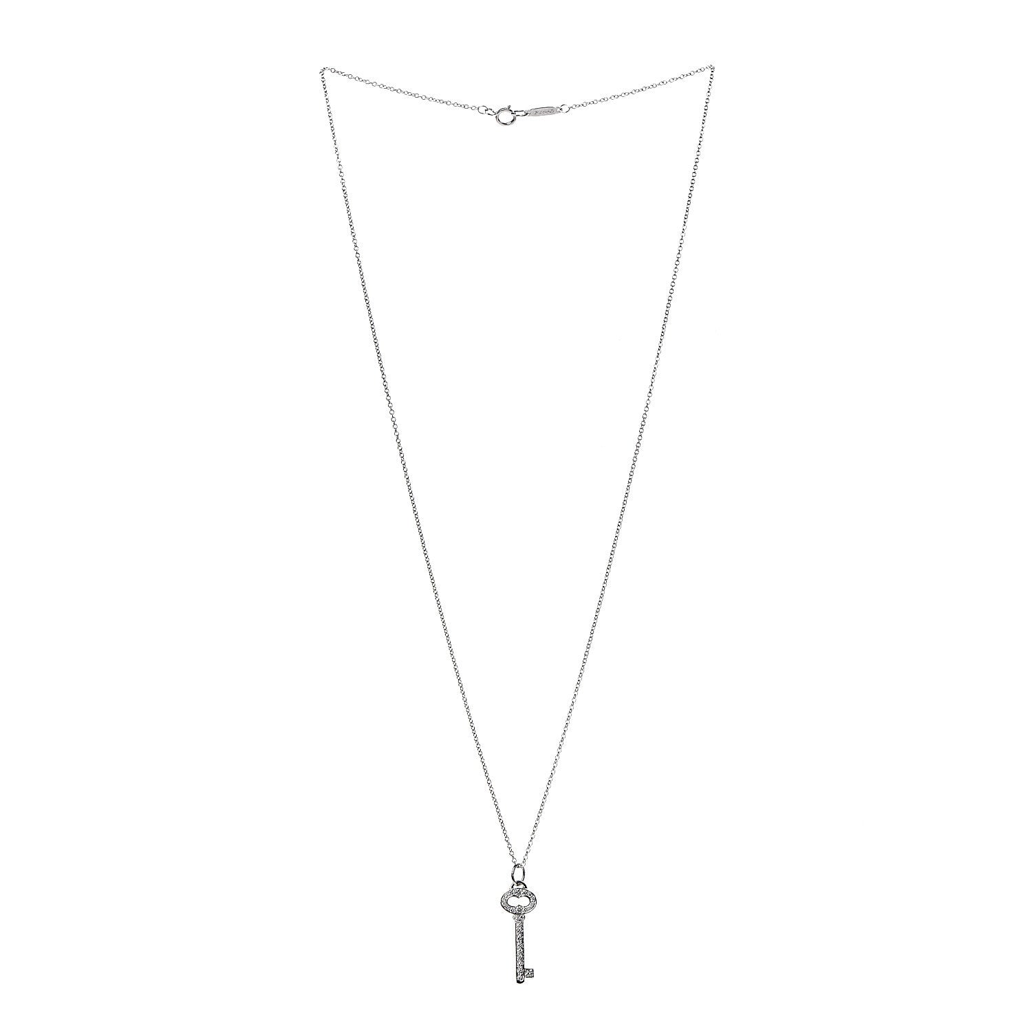 Tiffany Platinum Diamond Mini Vintage Oval Key Pendant Necklace 3 of 7