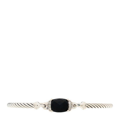 David Yurman Sterling Silver Diamond Black Onyx 3mm Wheaton Bracelet 1 of 3